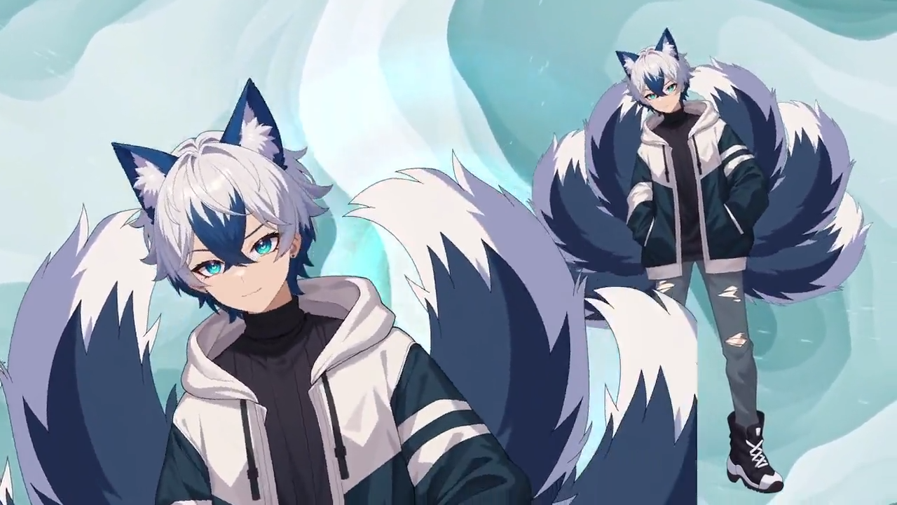 Midnight Kitsune Boy - Full-Body Rigged Live2D Vtuber Model for VTube Studio