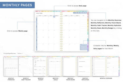 Digital Planner 2024 Monday and Sunday