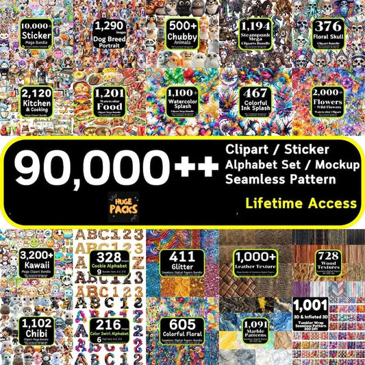 90,000 digital images, clipart bundle, sticker bundle, seamless patterns collection, digital mockups, high resolution clipart, seamless patterns for design, digital alphabet sets, commercial use cliparts, instant download images, lifetime access image bundle, design resources, mockup images, digital art resources, clipart for business, digital stickers, high-quality seamless patterns, mockup templates, downloadable clipart, seamless digital patterns, printable stickers, creative design bundle, unlimited ima